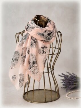 Peach & Black Sugar Skull Print Lightweight Scarf – Gothic Chic